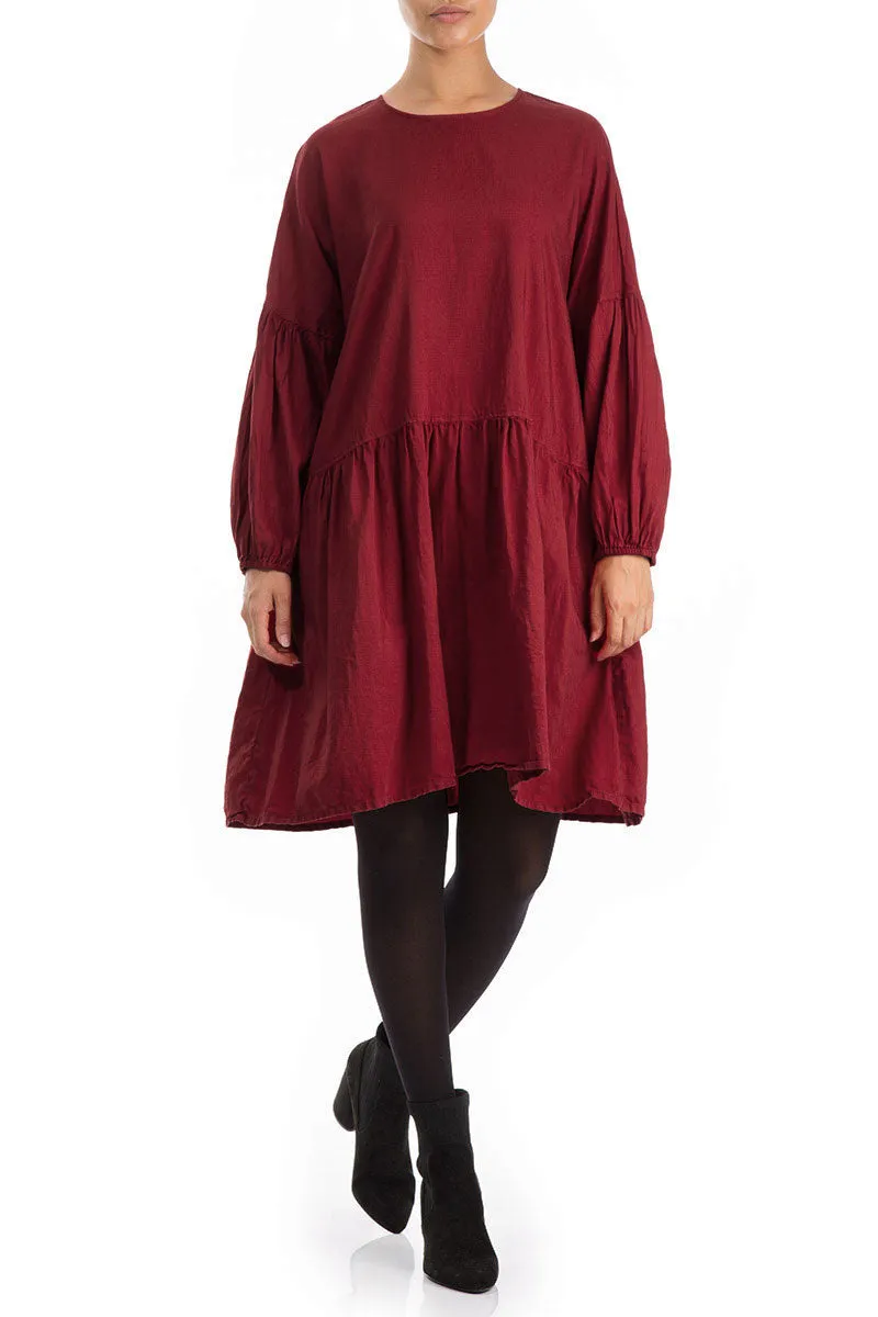 Loose Bordeaux Silk Cotton Midi Dress