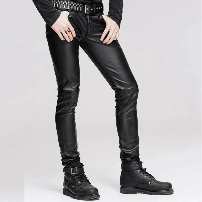 Men's Punk Faux Leather Jeans