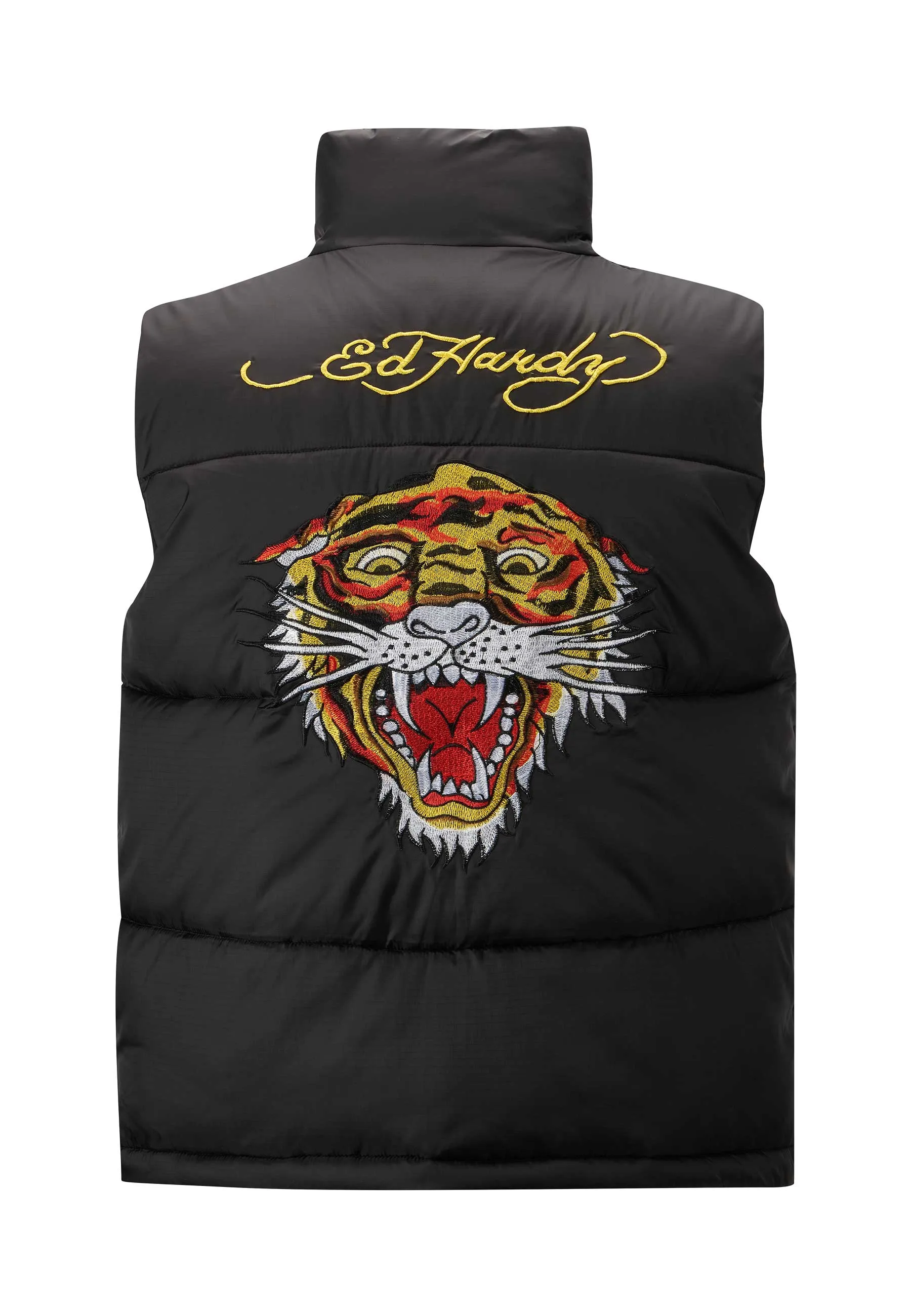 Mens Tiger-Head-Gillet Puffer Jacket - Black