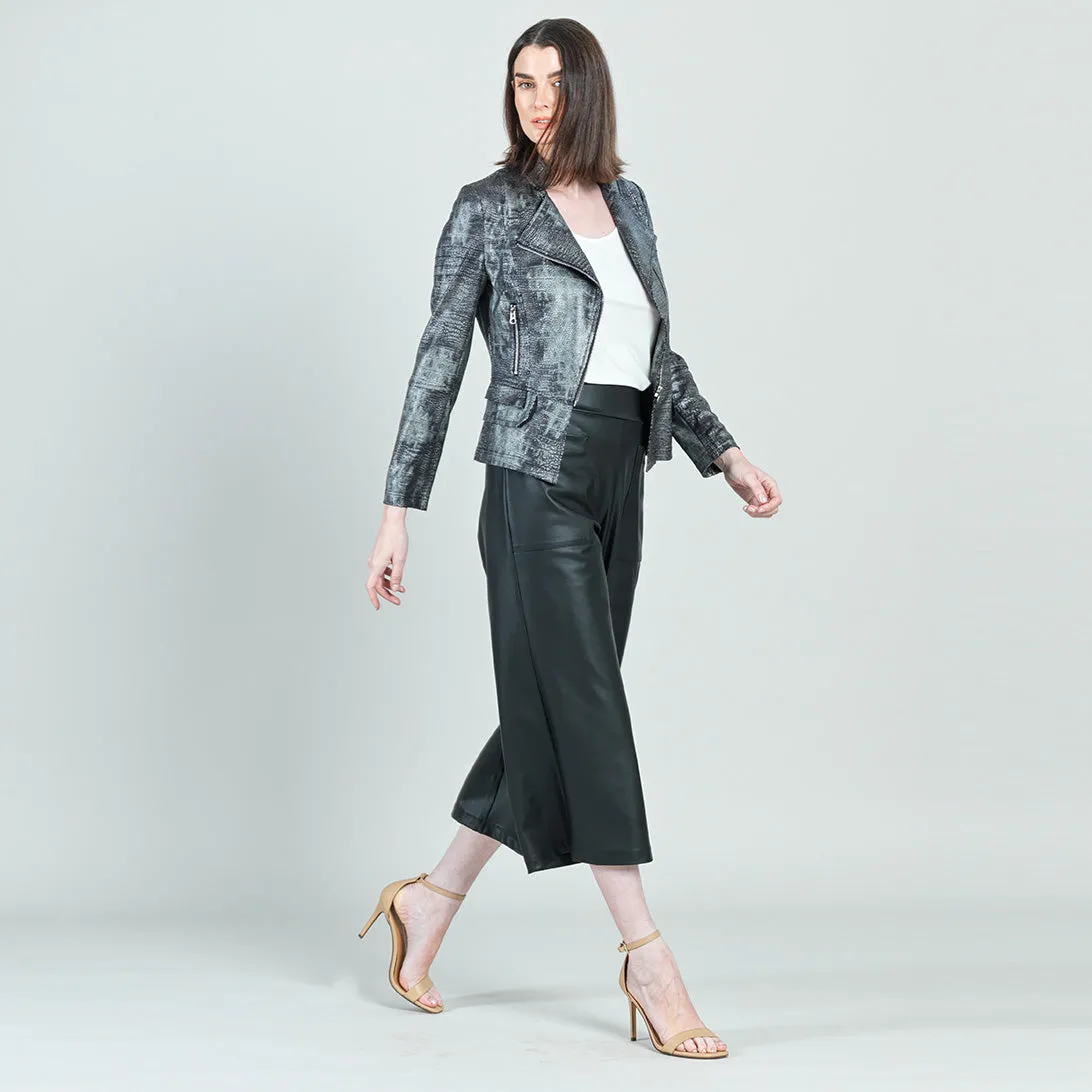 Metallic Liquid Leather™ Textured Biker Jacket - Gunmetal Silver