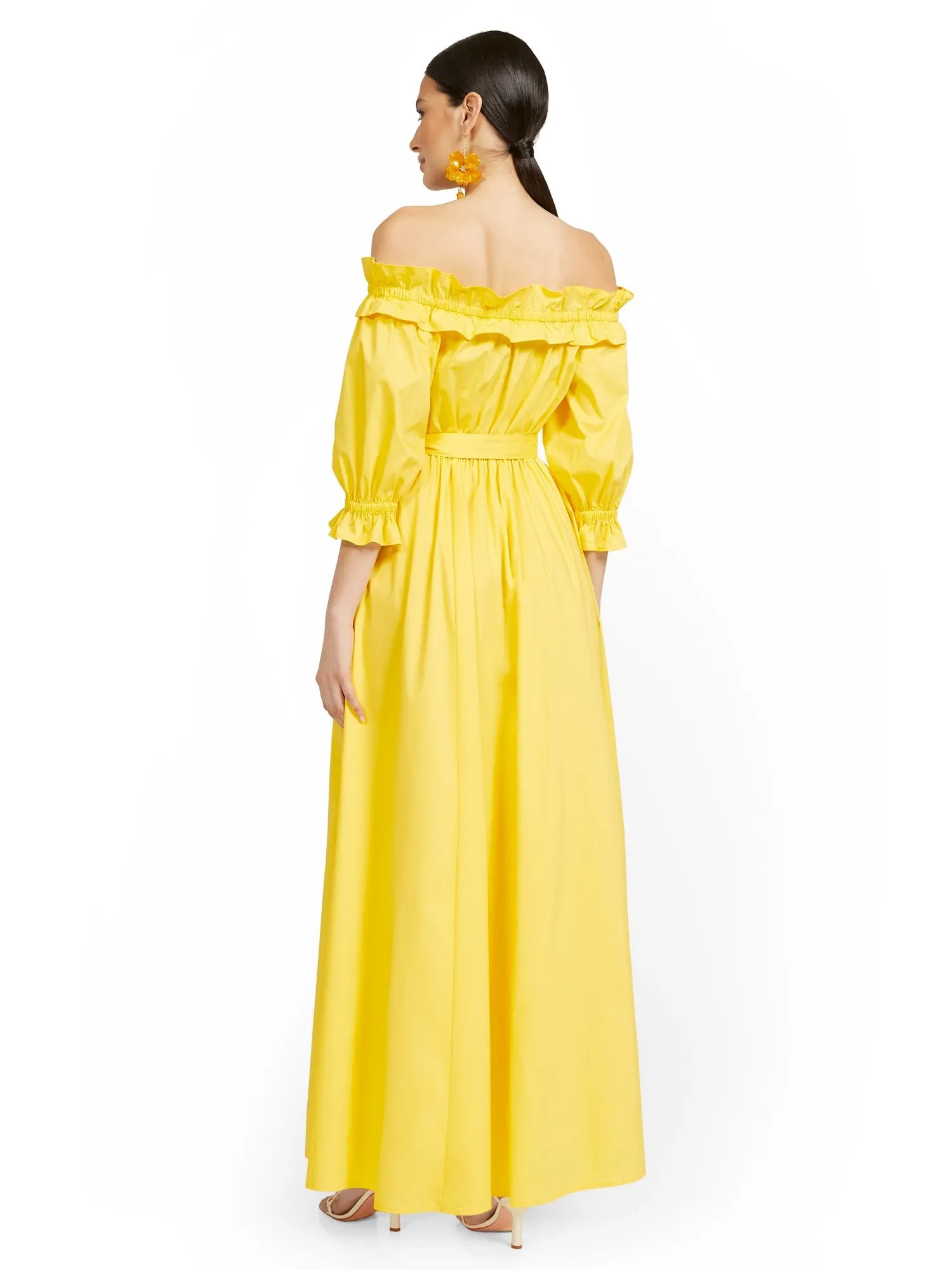 Off-The-Shoulder Smocked Tie-Front Maxi Dress