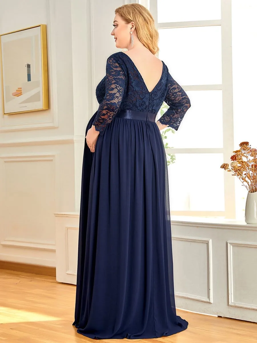 Plus Size Sweetheart 3/4 Sleeve Floor-Length Lace Maternity Dress