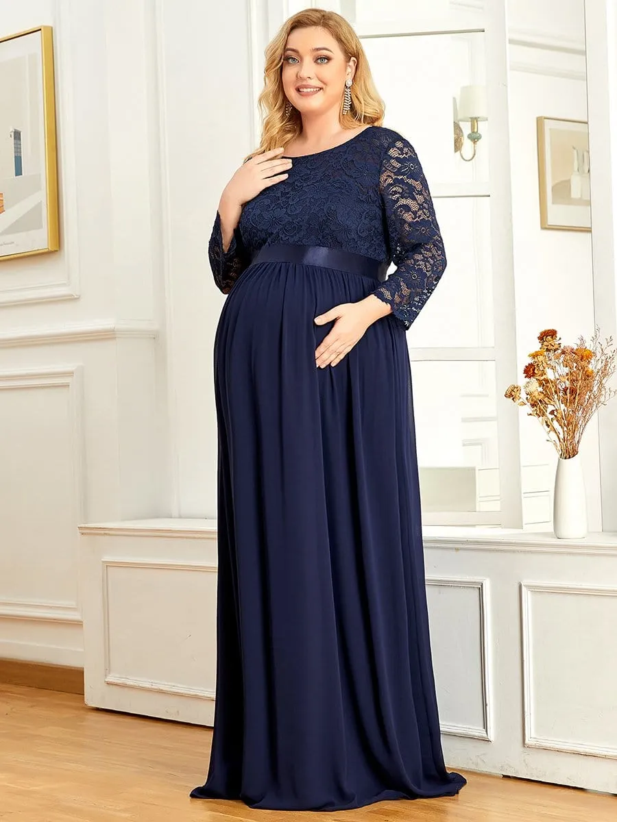 Plus Size Sweetheart 3/4 Sleeve Floor-Length Lace Maternity Dress