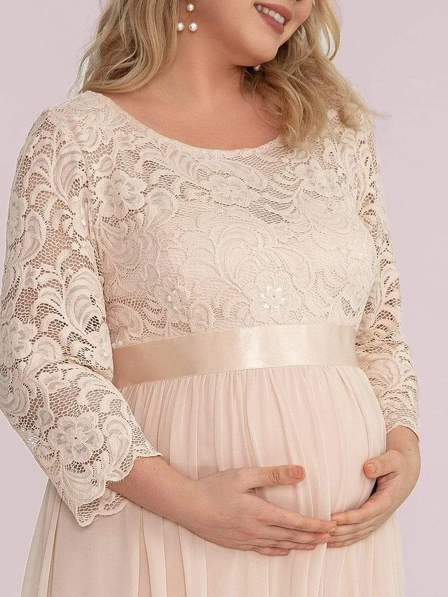 Plus Size Sweetheart 3/4 Sleeve Floor-Length Lace Maternity Dress