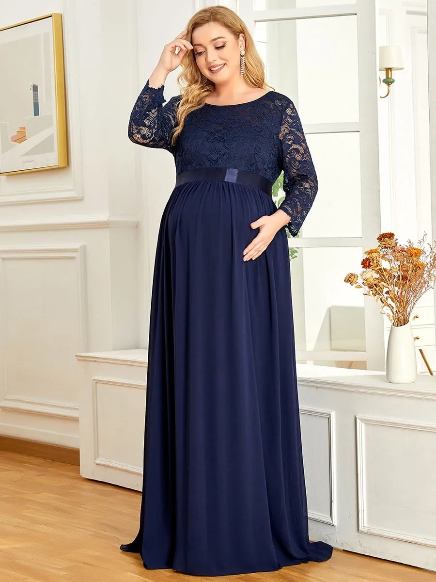 Plus Size Sweetheart 3/4 Sleeve Floor-Length Lace Maternity Dress