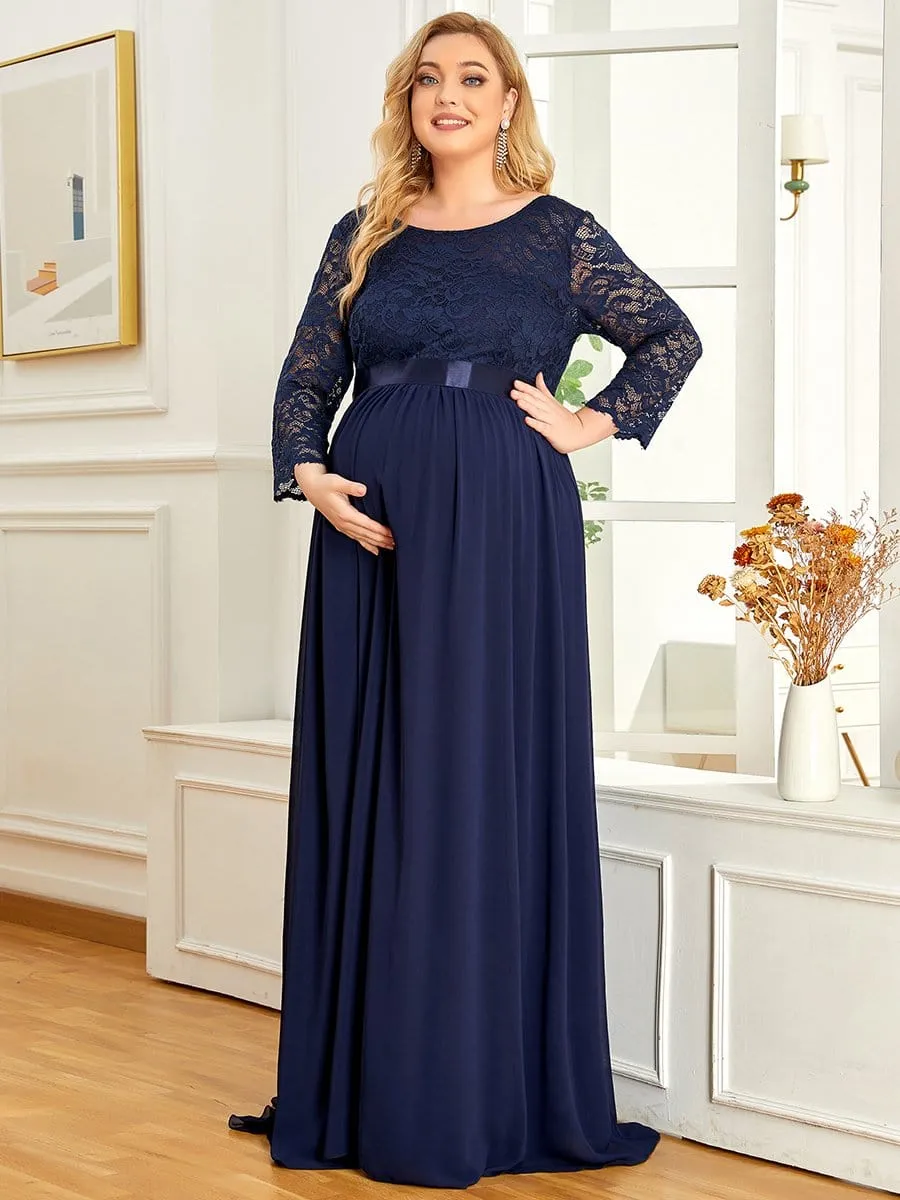 Plus Size Sweetheart 3/4 Sleeve Floor-Length Lace Maternity Dress