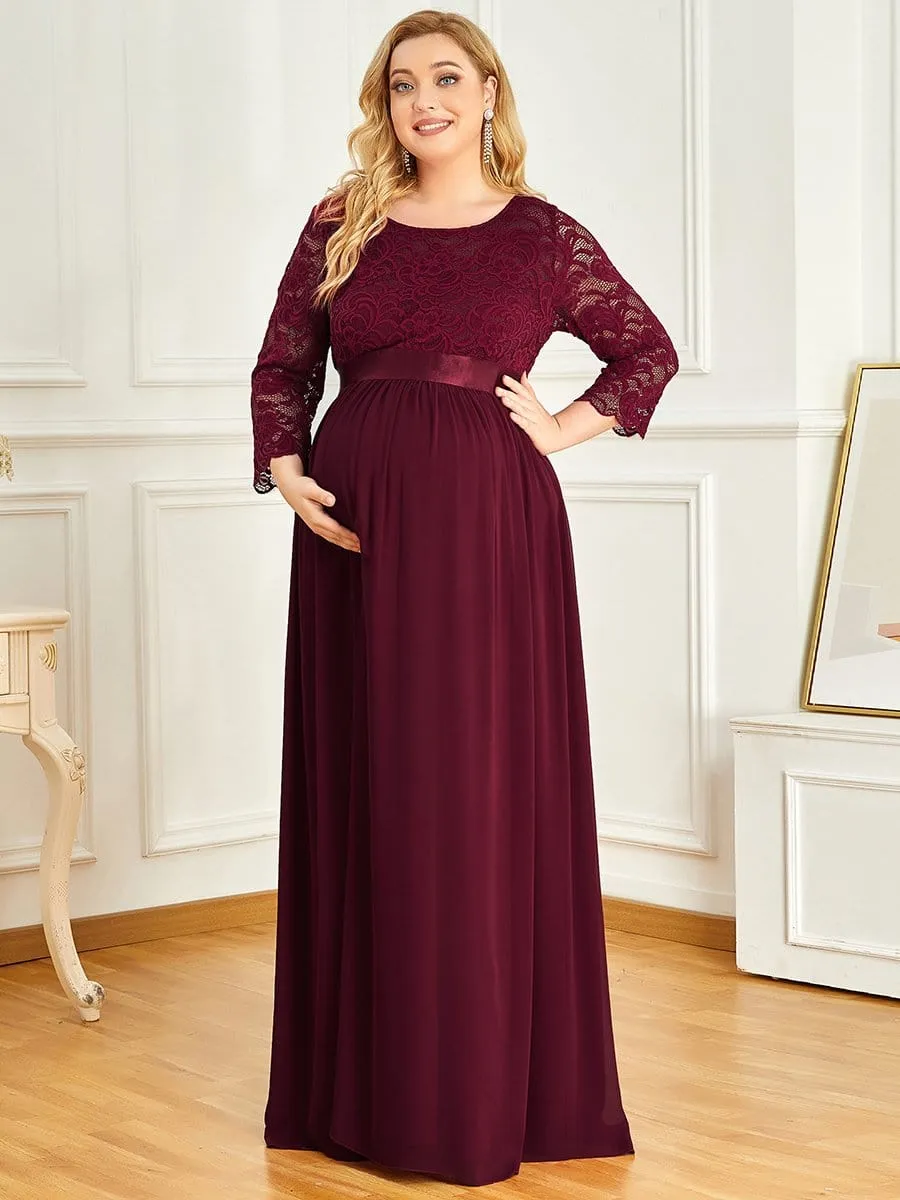 Plus Size Sweetheart 3/4 Sleeve Floor-Length Lace Maternity Dress