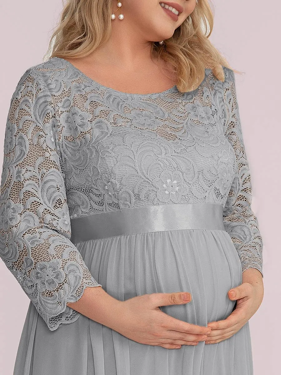 Plus Size Sweetheart 3/4 Sleeve Floor-Length Lace Maternity Dress