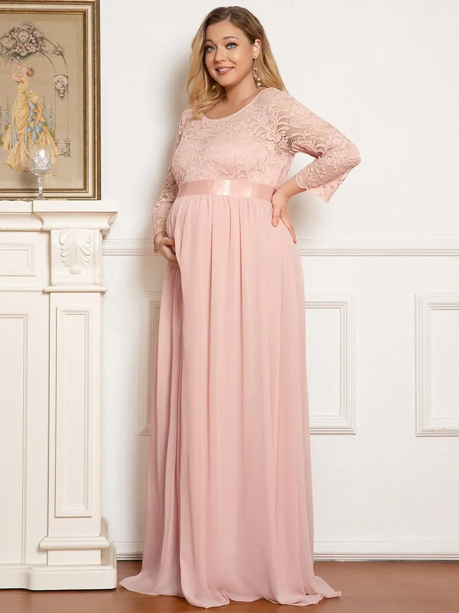 Plus Size Sweetheart 3/4 Sleeve Floor-Length Lace Maternity Dress