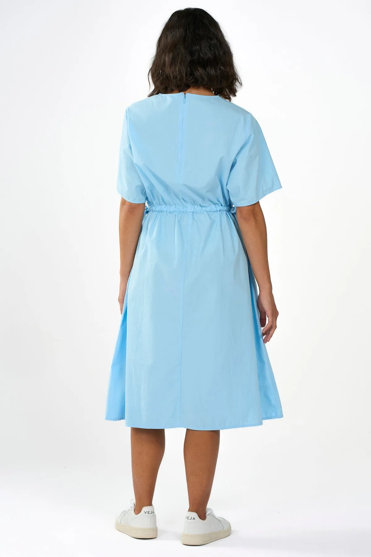 Poplin O-Neck Airy Blue Dress Knowledge Cotton Apparel