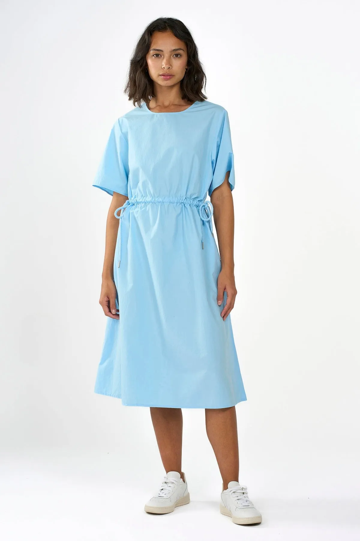 Poplin O-Neck Airy Blue Dress Knowledge Cotton Apparel