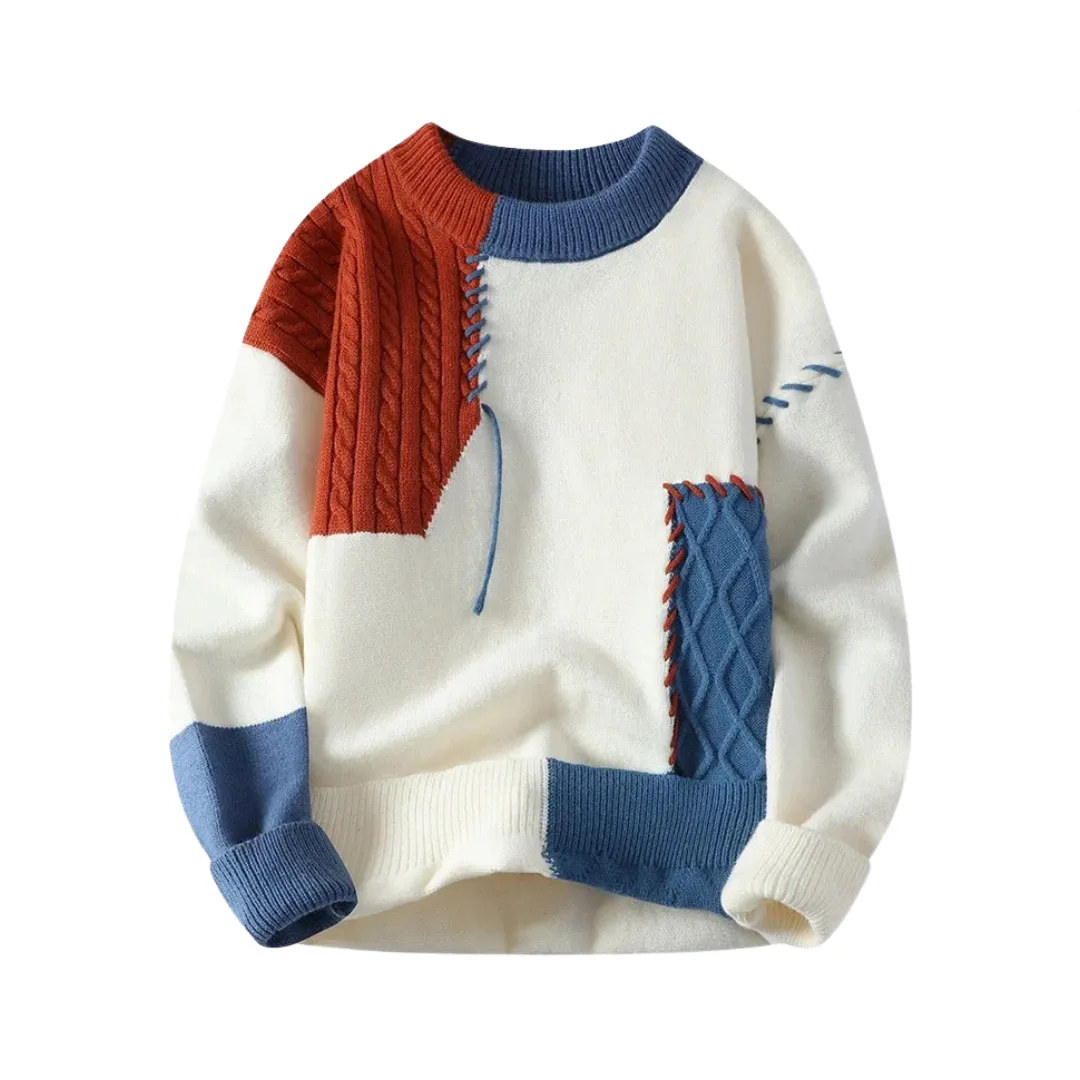 Pre Order:  Color Block Round Neck Casual Knitted Sweater