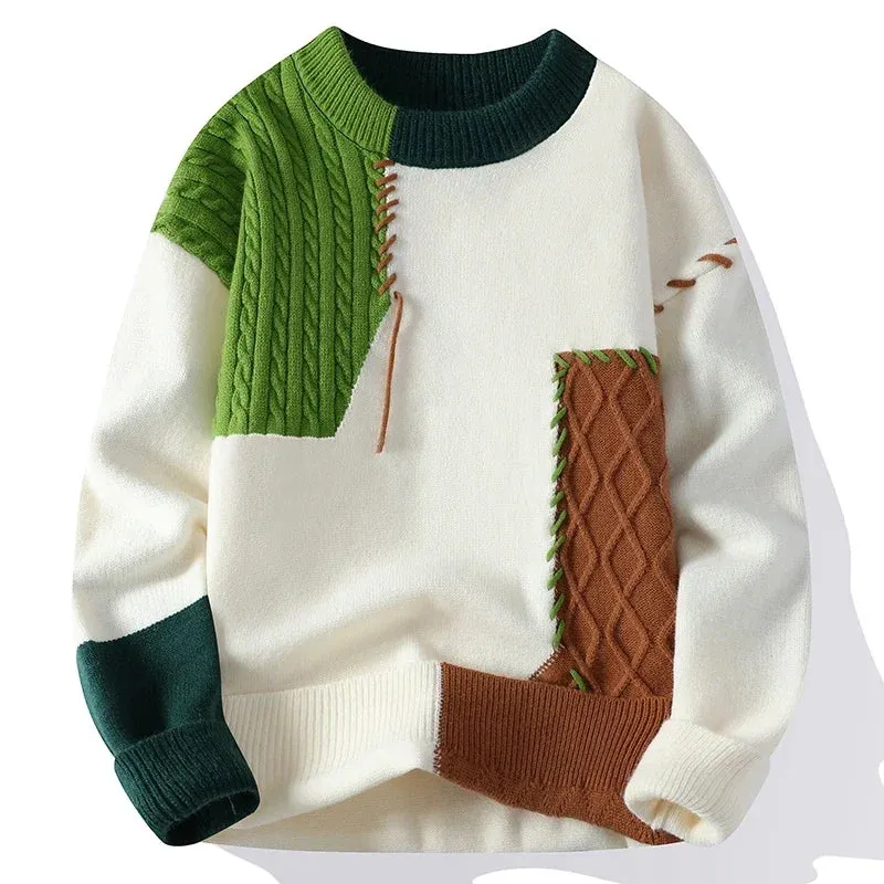 Pre Order:  Color Block Round Neck Casual Knitted Sweater