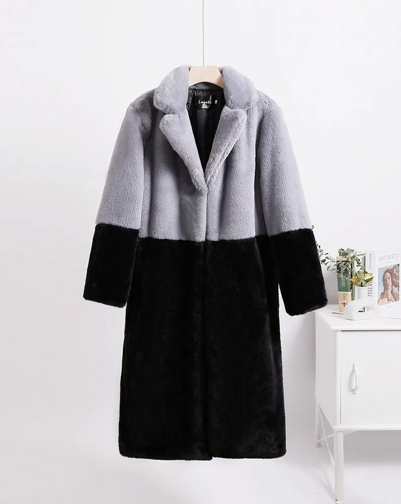 Pre Order:  Two-Tone Faux Fur Loose Coat