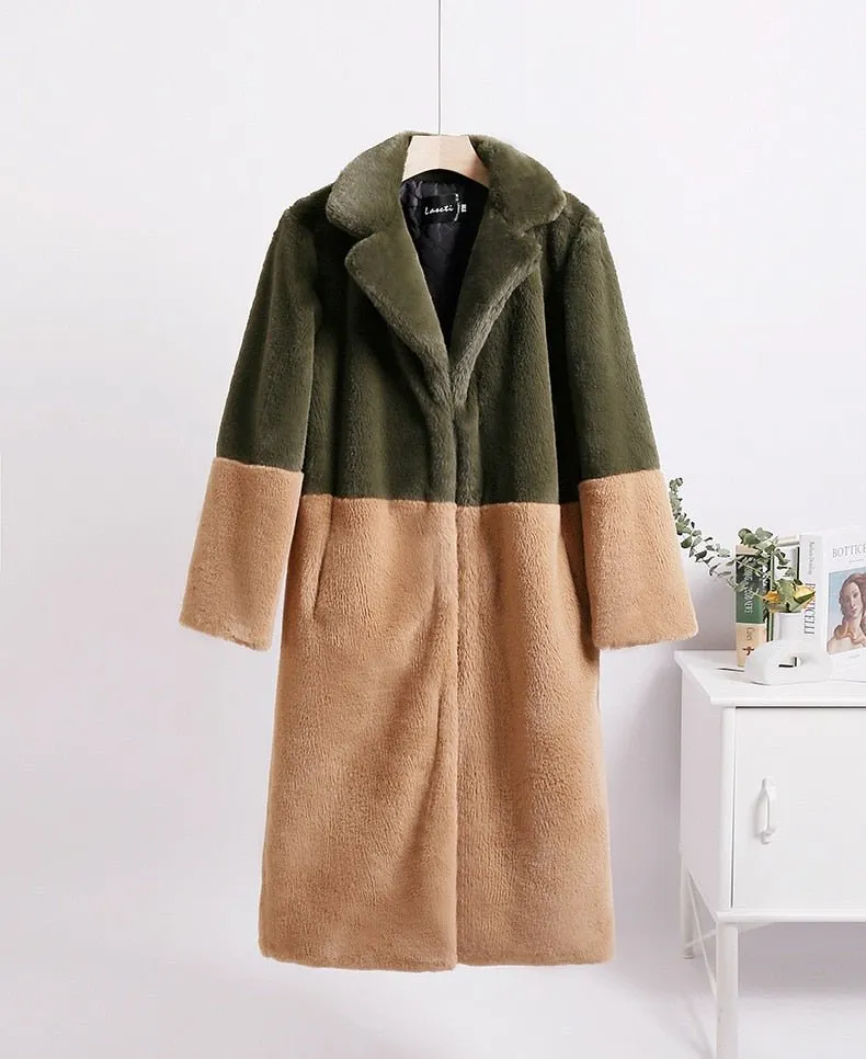 Pre Order:  Two-Tone Faux Fur Loose Coat