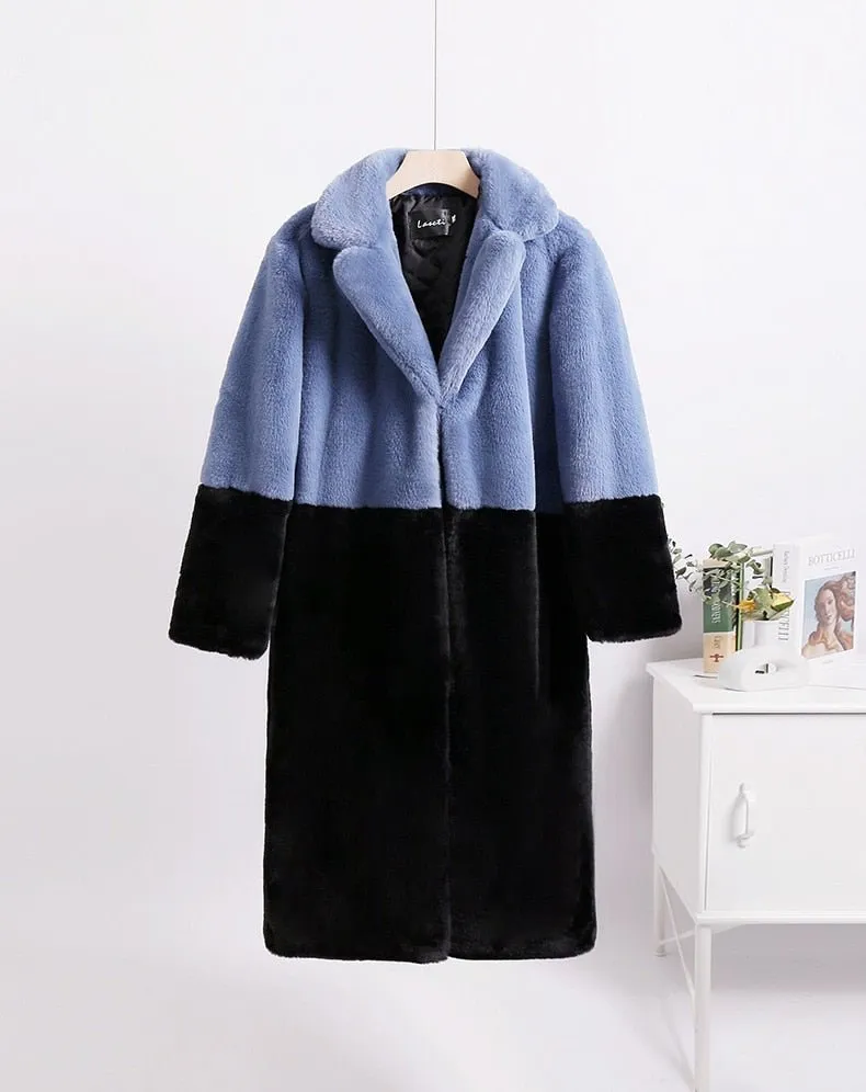 Pre Order:  Two-Tone Faux Fur Loose Coat