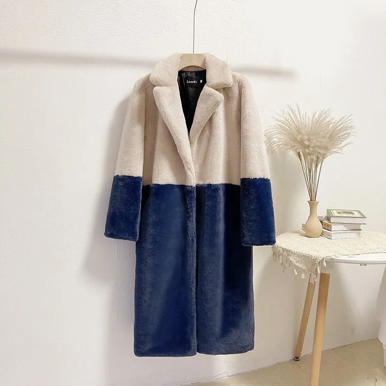 Pre Order:  Two-Tone Faux Fur Loose Coat