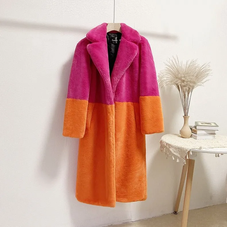 Pre Order:  Two-Tone Faux Fur Loose Coat