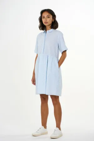 Seersucker Short Short Blue Dress Knowledge Cotton Apparel