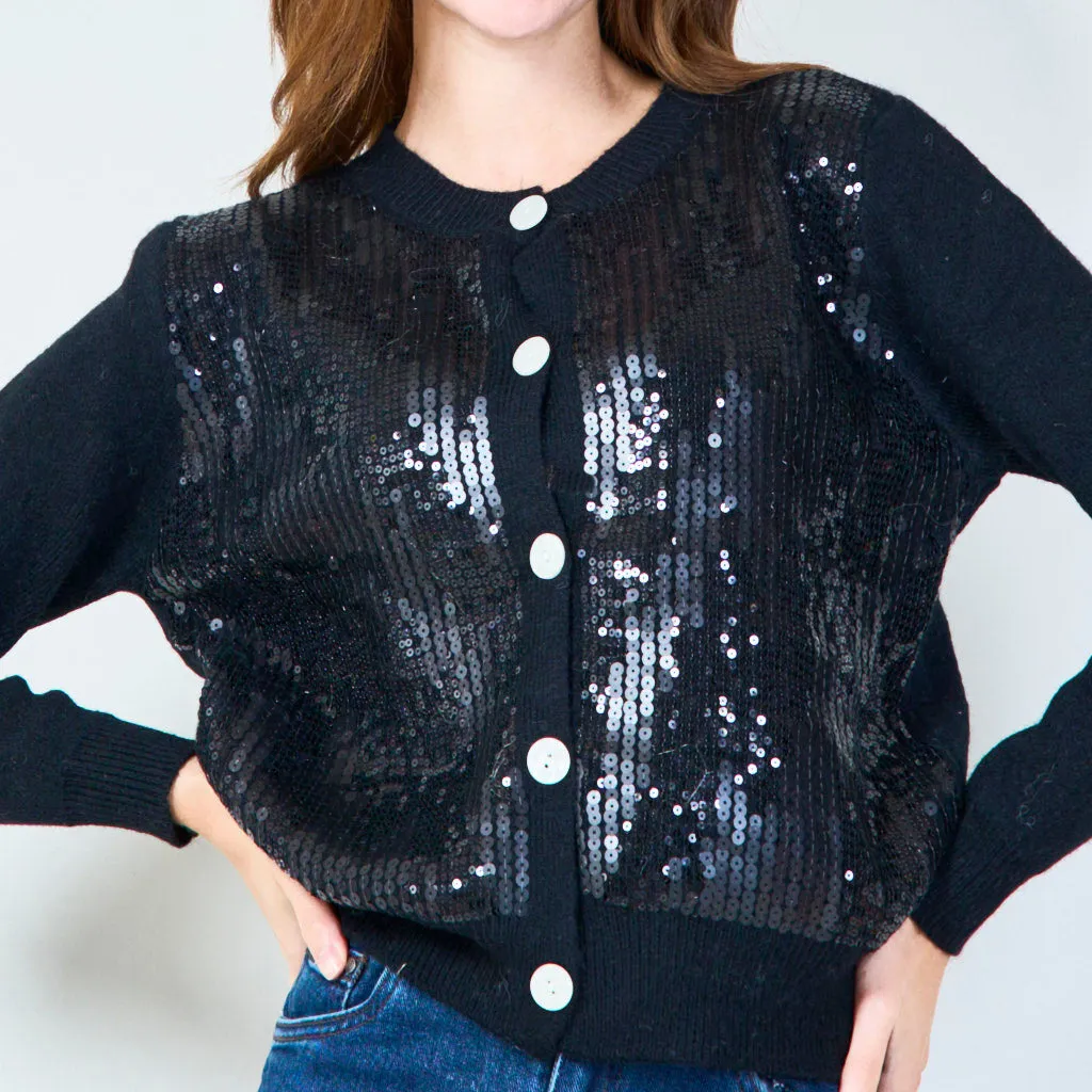 Shimmering sequin cardigan with classic buttons wholesale