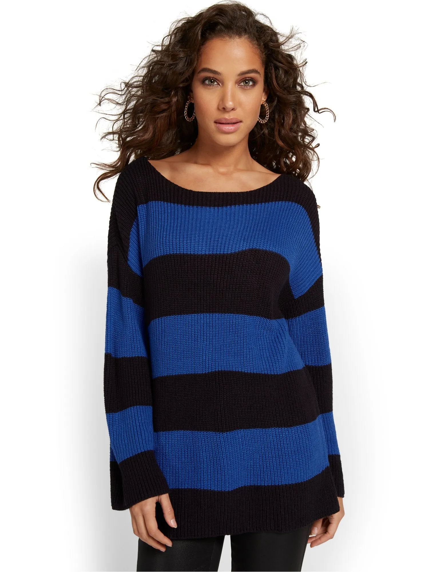 Stripe Mock-Neck Pullover Sweater