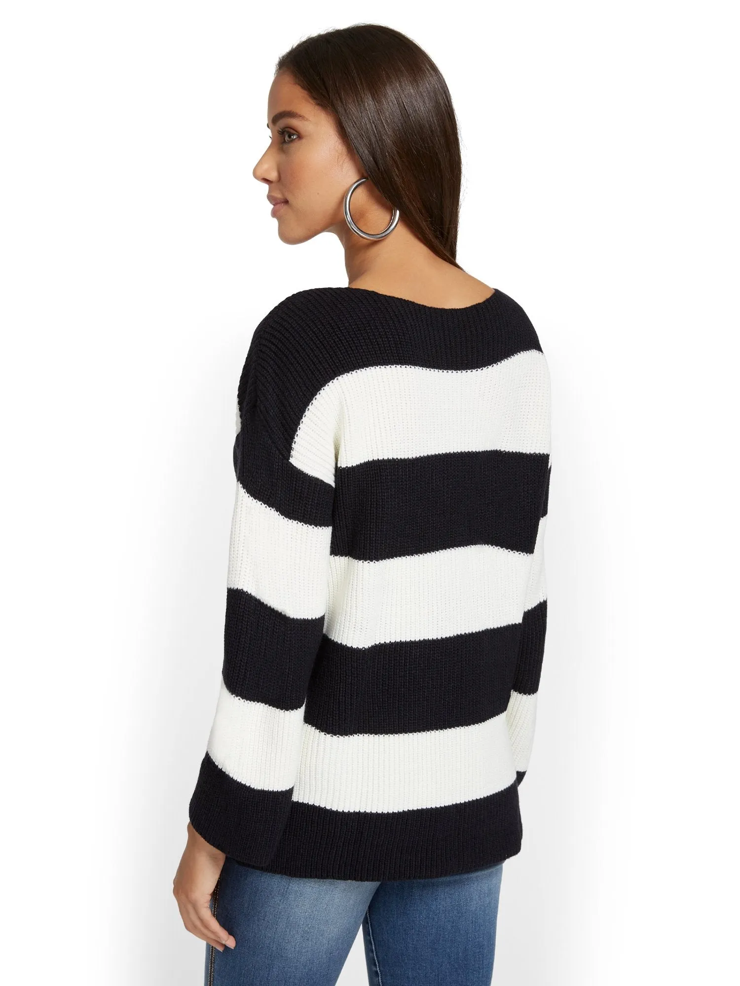 Stripe Mock-Neck Pullover Sweater