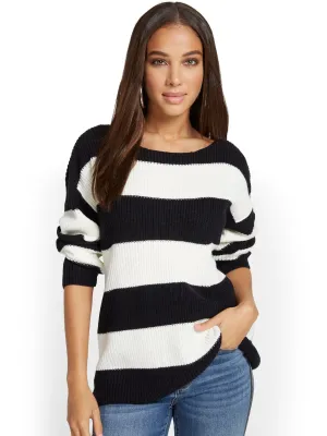 Stripe Mock-Neck Pullover Sweater