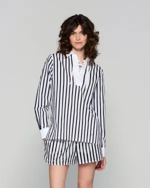 Striped Lace Up Shirt - White/Black