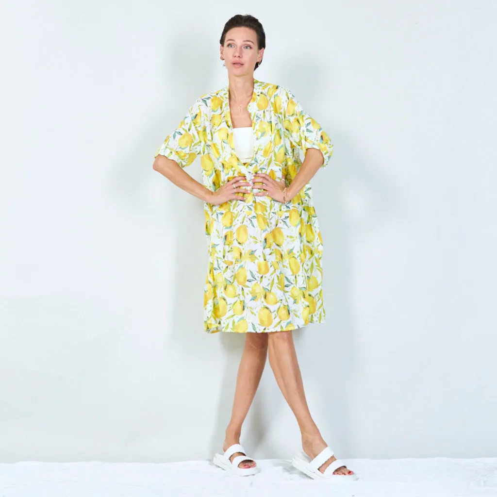 Summer printed shirt dress with lemon motifs wholesale