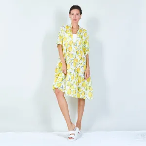 Summer printed shirt dress with lemon motifs wholesale