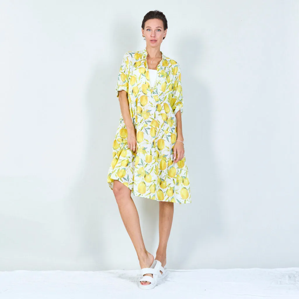 Summer printed shirt dress with lemon motifs wholesale