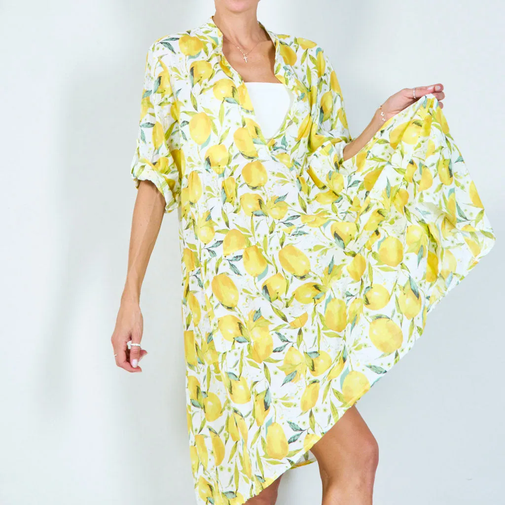 Summer printed shirt dress with lemon motifs wholesale