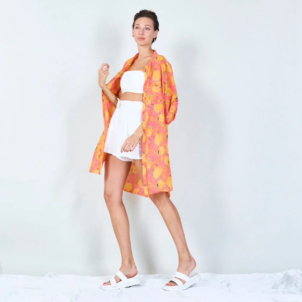 Summer printed shirt dress with lemon motifs wholesale