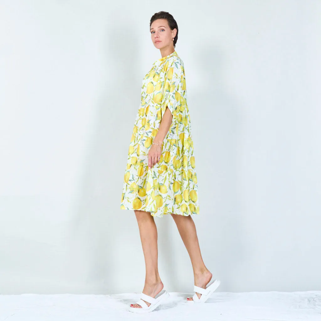 Summer printed shirt dress with lemon motifs wholesale