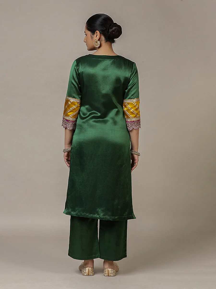 Swara x Tyohaar | Emerald Green Mashru Silk Pants