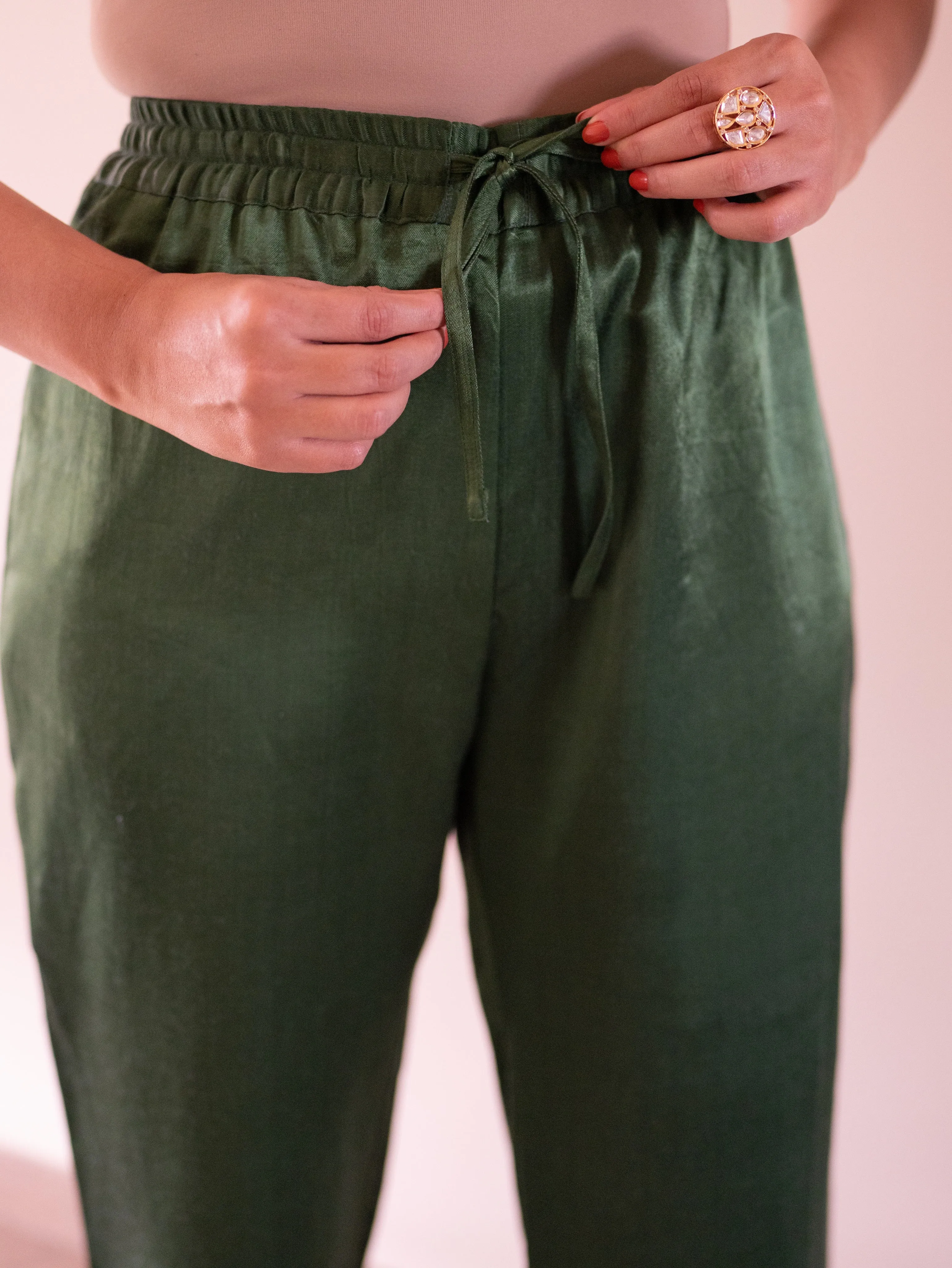 Swara x Tyohaar | Emerald Green Mashru Silk Pants