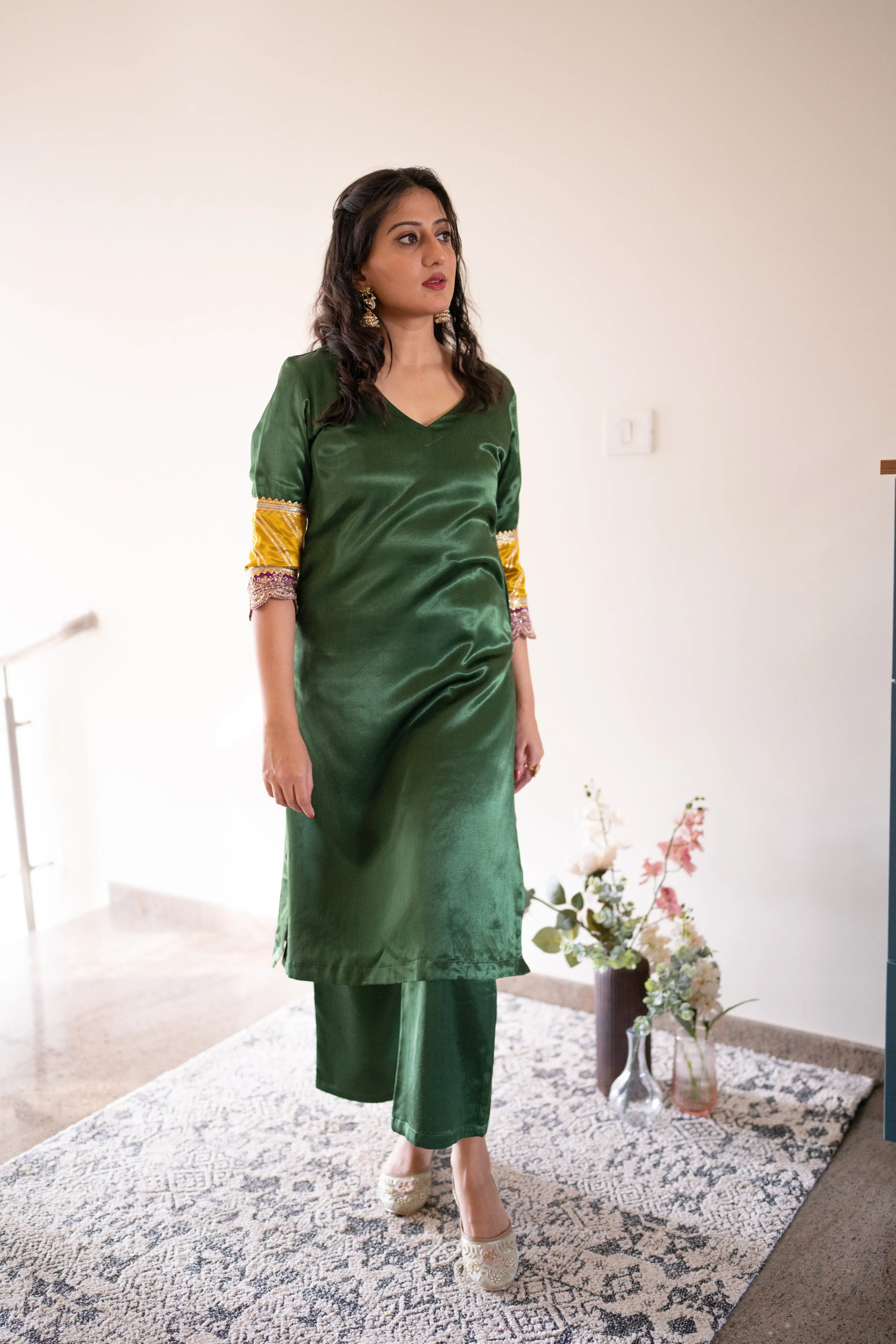 Swara x Tyohaar | Emerald Green Mashru Silk Pants