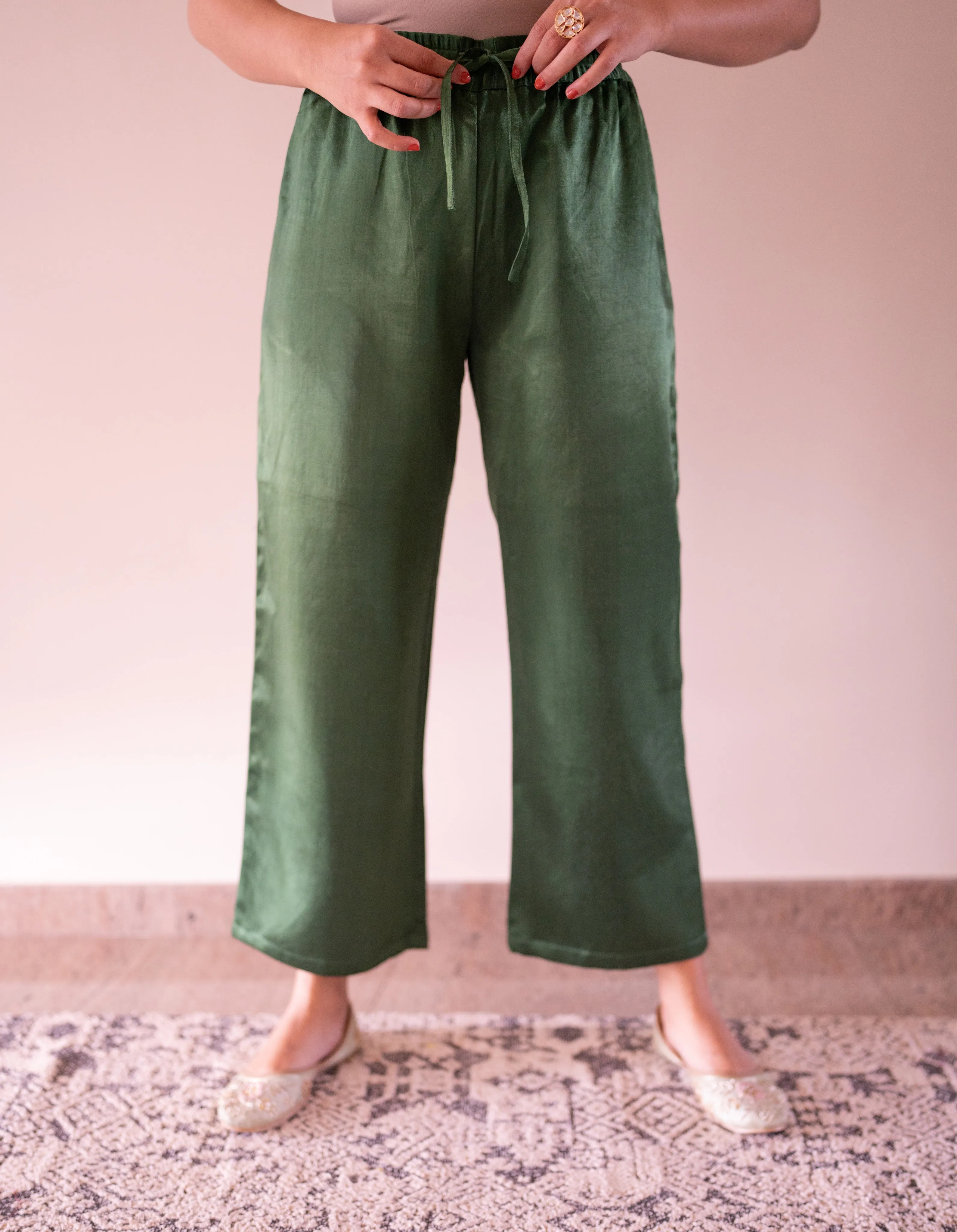 Swara x Tyohaar | Emerald Green Mashru Silk Pants