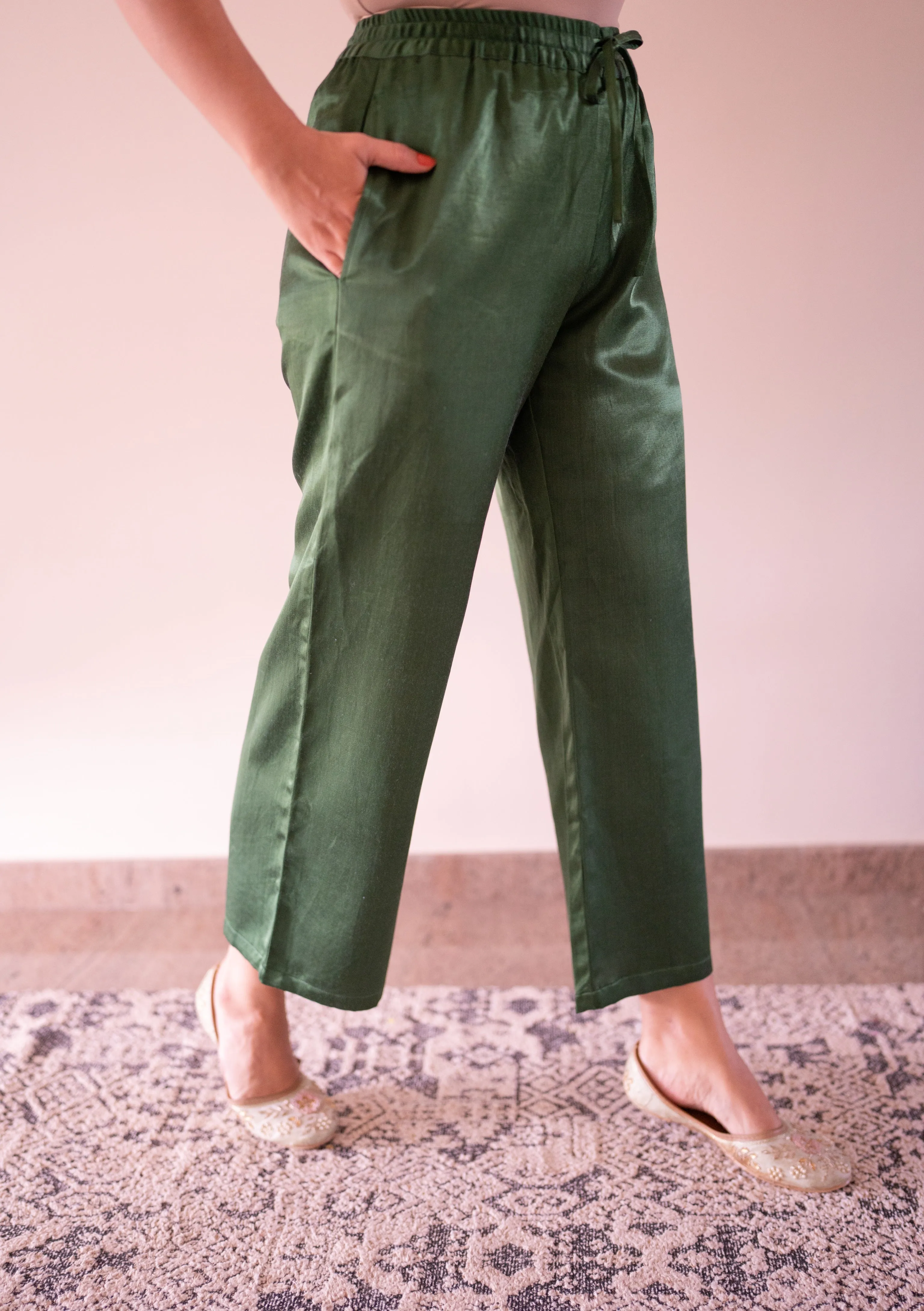 Swara x Tyohaar | Emerald Green Mashru Silk Pants