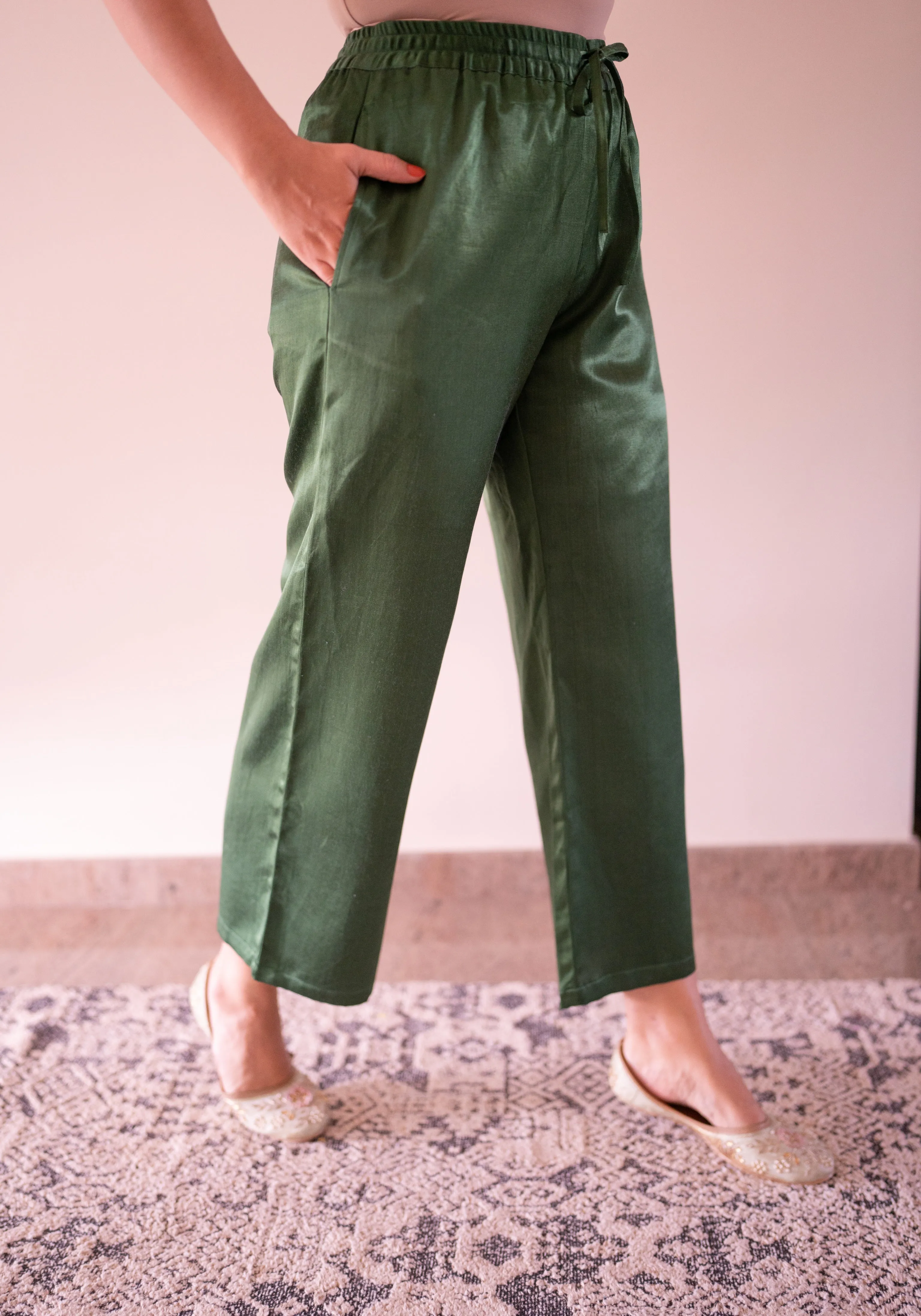 Swara x Tyohaar | Emerald Green Mashru Silk Pants