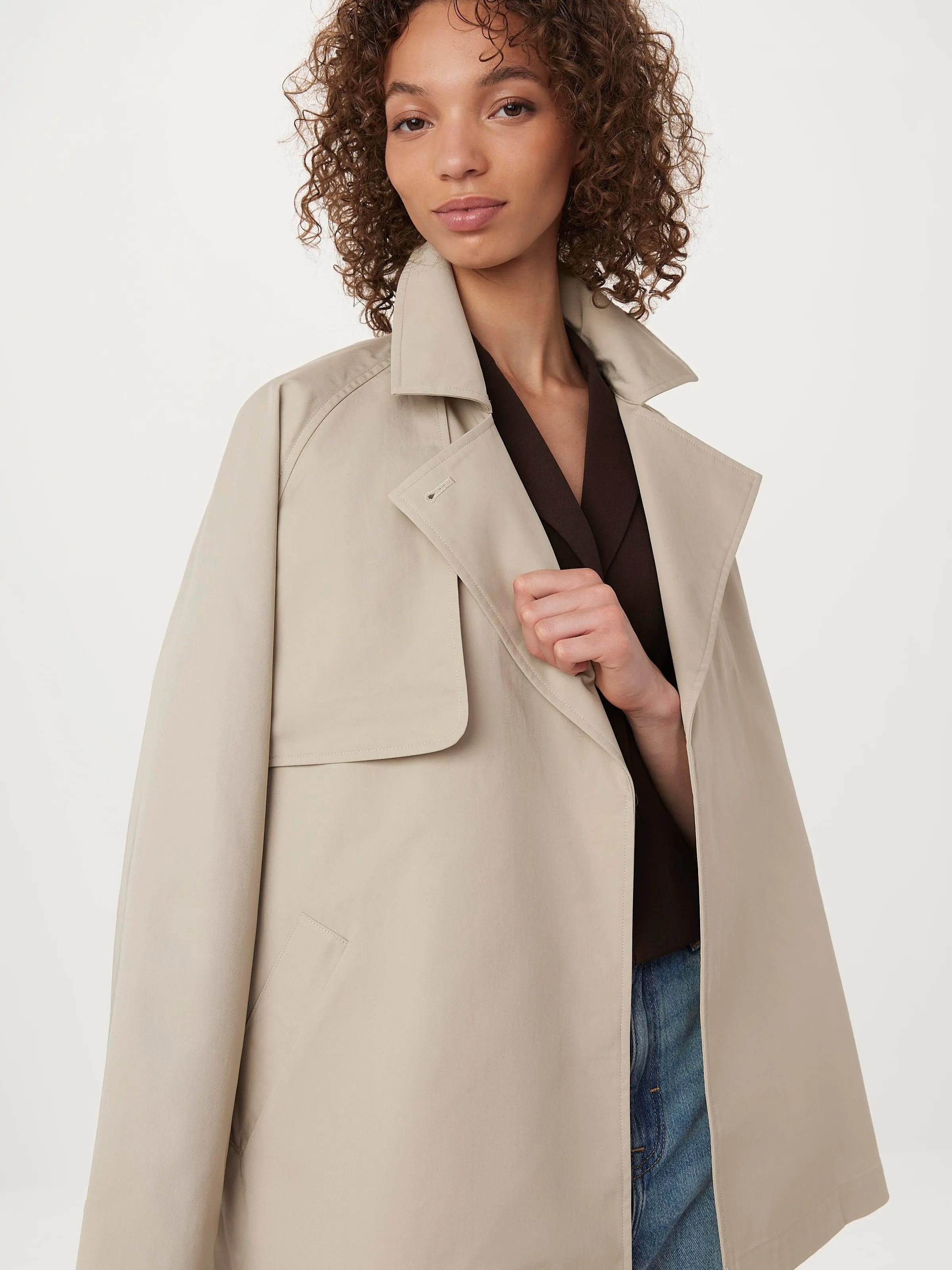 The Cropped Trench Coat in Light Beige