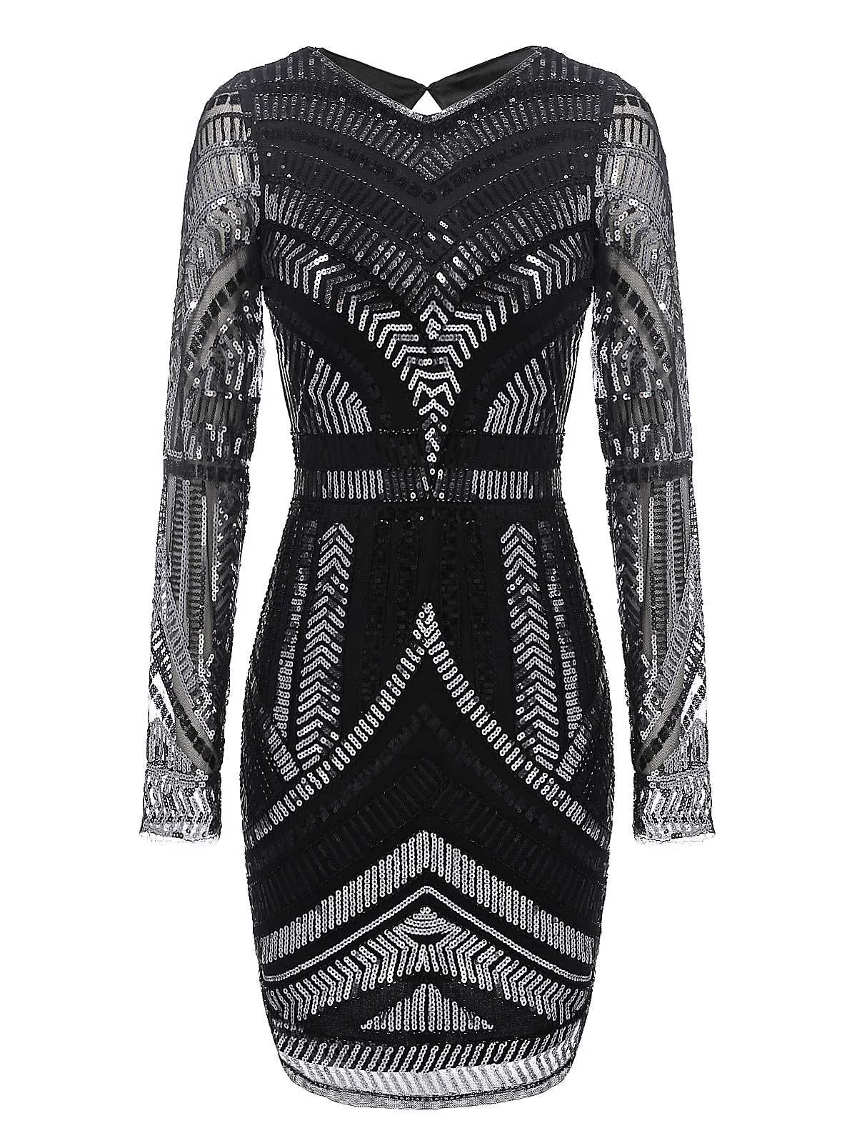 [US Warehouse] Black 1920s Sequined Geometric Dress