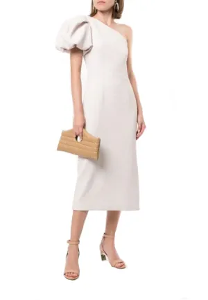 White Andie Ruffled One Shoulder Midi Dress