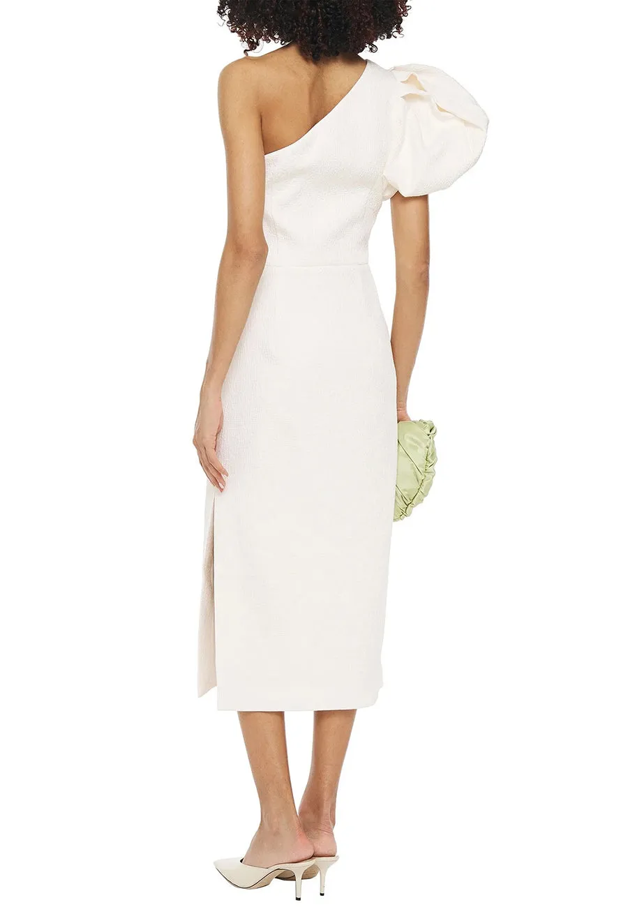 White Andie Ruffled One Shoulder Midi Dress