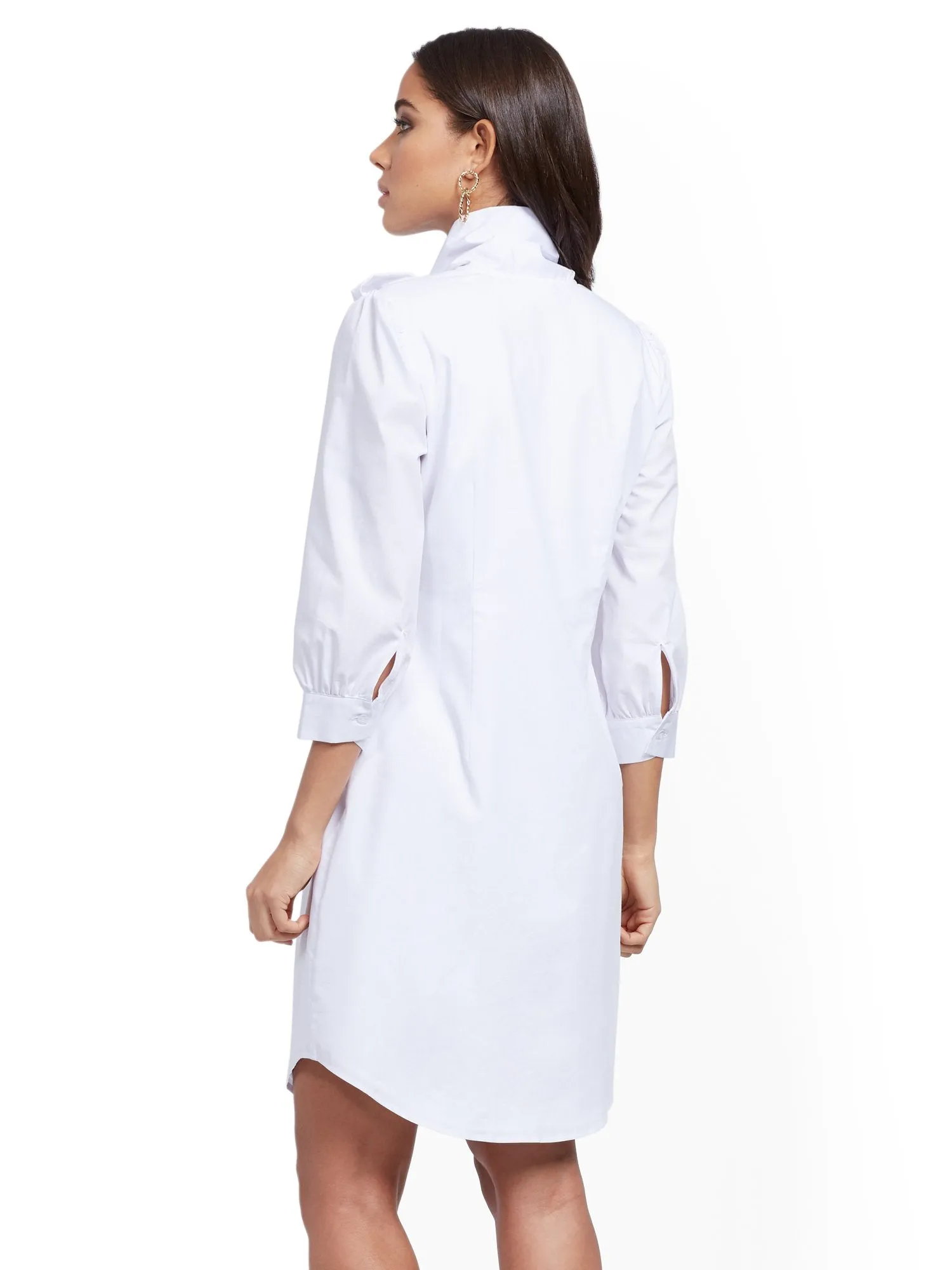 White Tie-Neck Poplin Shirtdress