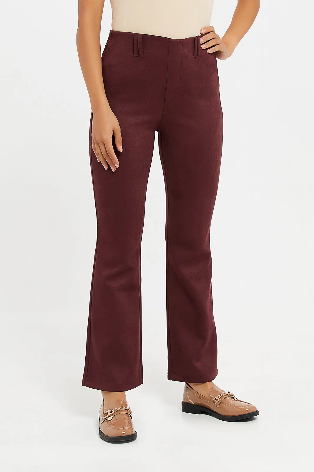 Women Burgundy Wide Leg Pants