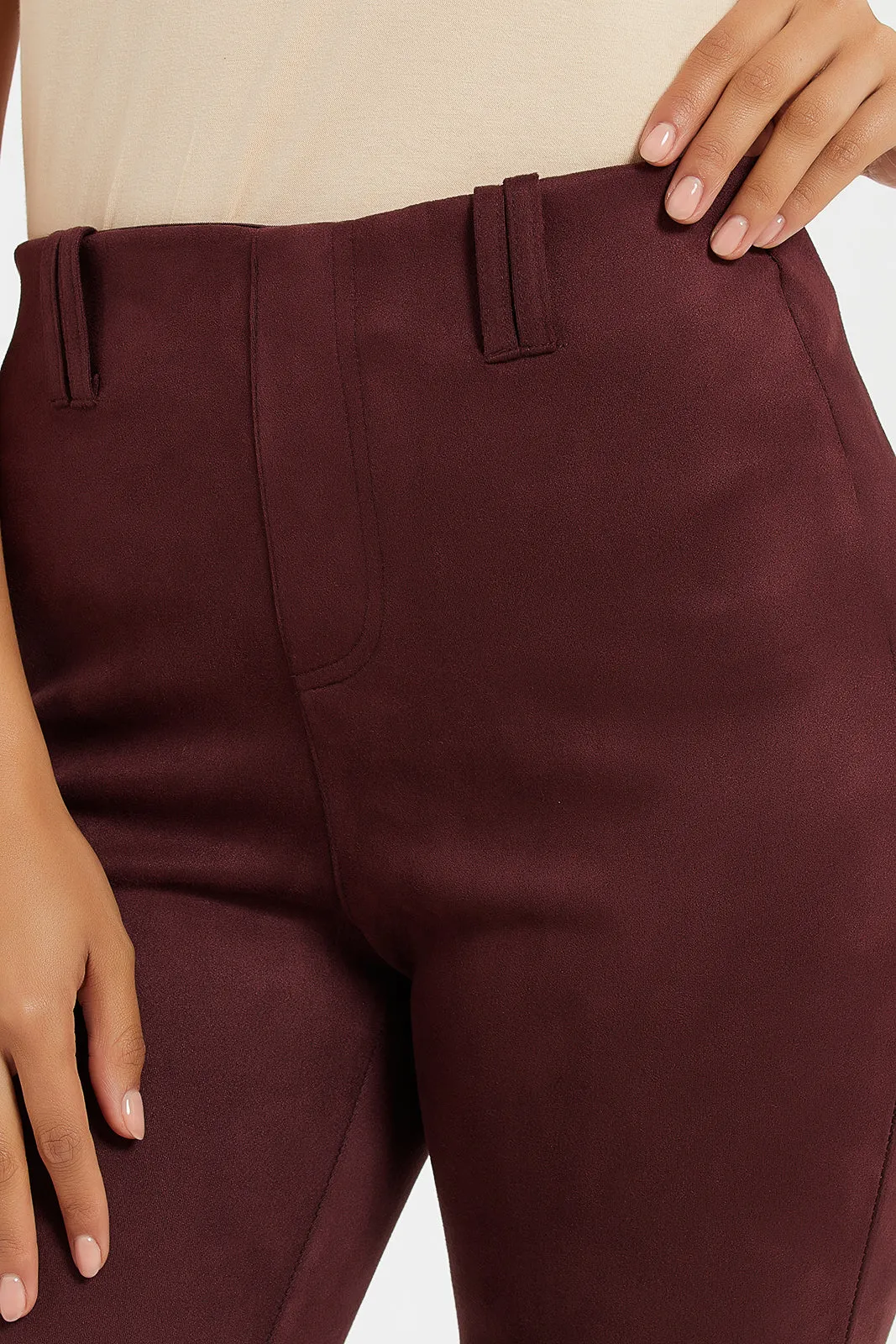 Women Burgundy Wide Leg Pants