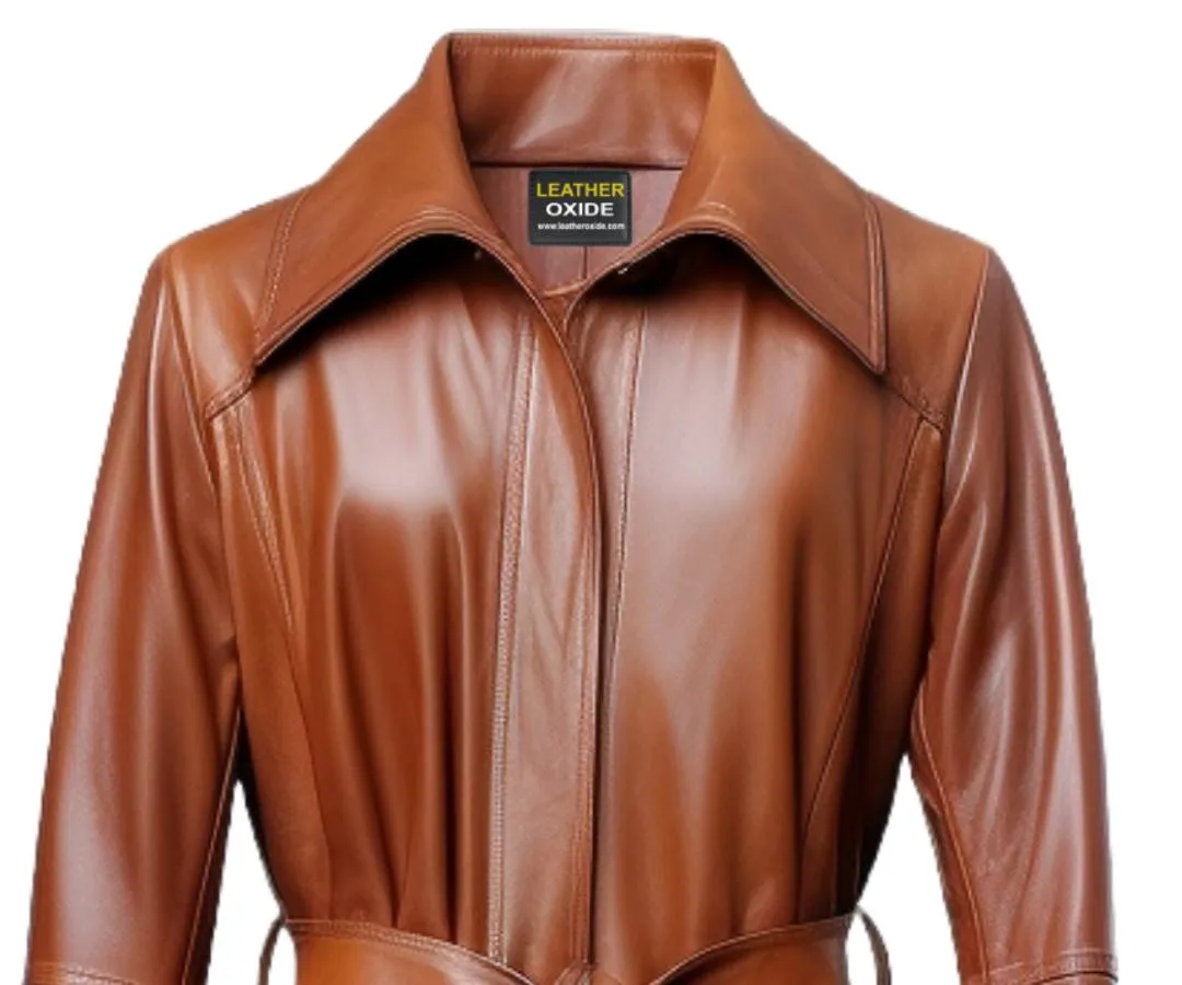 Women Tan Brown Leather Coat - Stylish Brown Leather Coat