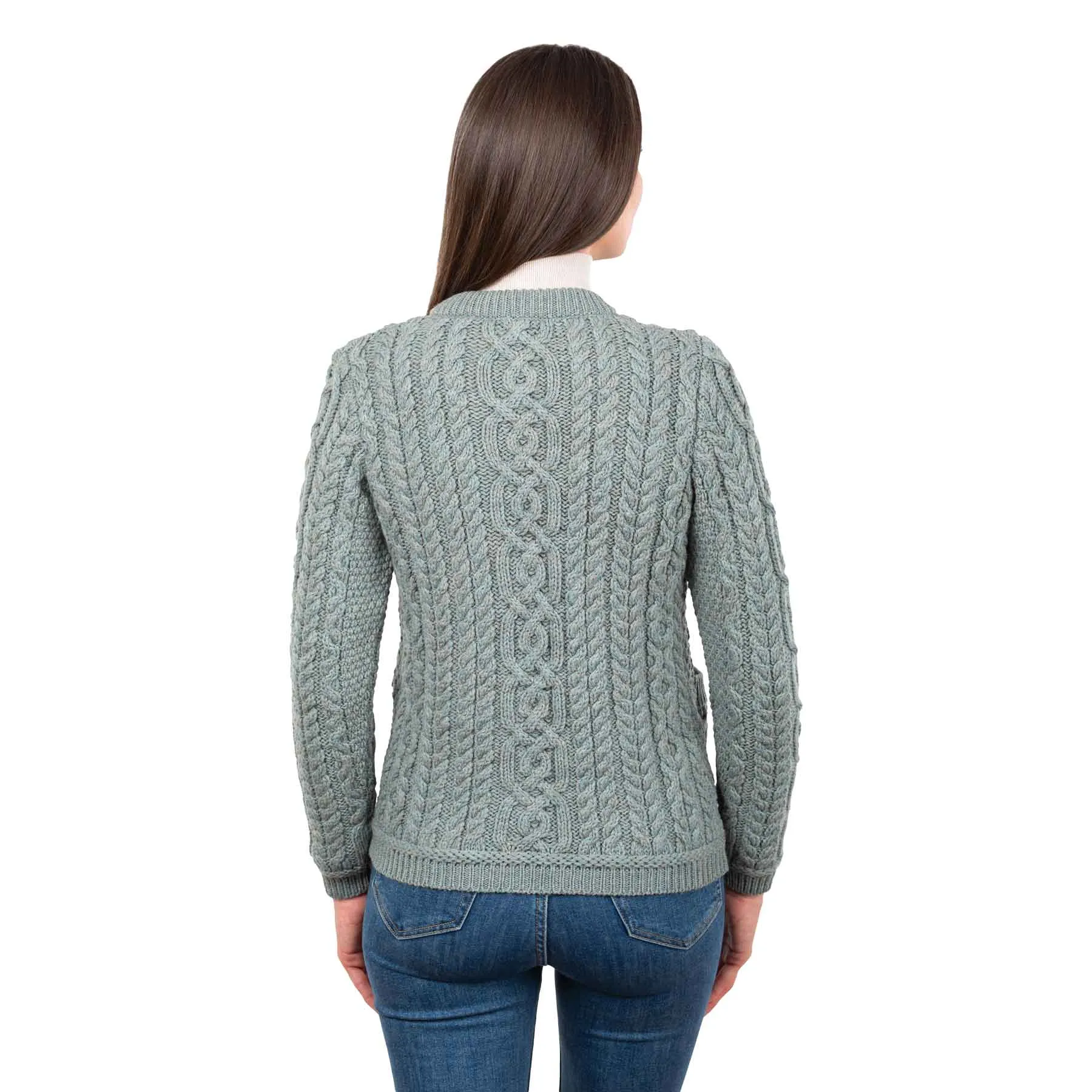 Women's Aran Knit Button Cardigan, Skylight