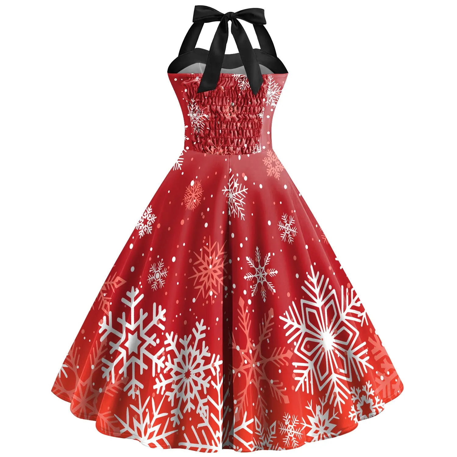 Women's Christmas Snowflake Print Strap High Waist Dress